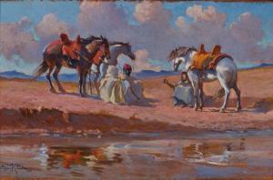 ROMBERG DE VAUCORBEIL Maurice 1862-1943,Repos des cavaliers, Maroc,Neret-Minet FR 2017-12-18