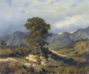Romegas Jean Baptiste 1800-1867,Jäger mit Hund in felsiger Landschaft,Dobiaschofsky CH 2009-05-13
