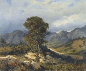 Romegas Jean Baptiste 1800-1867,Jäger mit Hund in felsiger Landschaft,Dobiaschofsky CH 2010-05-05