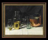 ROMEK Arpad 1883-1960,Still Life of Glass and Copper Vessels,New Orleans Auction US 2014-05-18