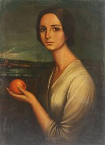 ROMERO DE TORRES Julio 1874-1930,Portrait einer jungen Frau mit Orange,Von Zengen DE 2022-09-02