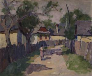 RONAI Geza 1886-1944,Femme au panier marchant dans une rue de village a,Ader FR 2021-10-29