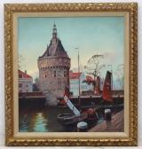 RONALD David,Dutch canal with tower and fishing boats,20th century,Dickins GB 2019-05-10