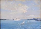 ROOKE Herbert Kerr 1872-1944,A passenger liner and other shipping - Sydney Har,Hampton & Littlewood 2008-06-25