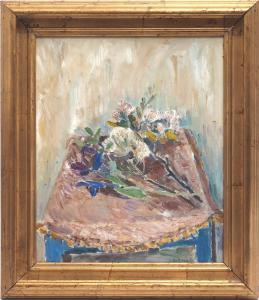 ROOS Alexander 1895-1973,Blumenstrauß, auf einer Tischdecke liegend,Bloss DE 2019-01-21
