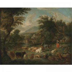 ROOS Johan Heinrich,PASTORAL LANDSCAPE WITH WATERING CATTLE AND A TOWN,Sotheby's 2007-06-13