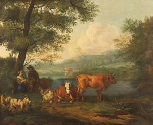 ROOS Joseph Rosa,SHEPHERDS WITH COWS, SHEEP AND GOATS,Hargesheimer Kunstauktionen 2022-09-07