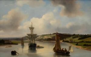 ROOSENBOOM Nicolaas Johannes 1805-1880,Een rivierlandschap met zeilschepen een stoomboot,Venduehuis 2024-02-28
