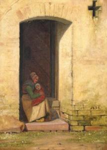RORBYE Martinus,A farmer's wife sitting on a staircase in front of,1834,Bruun Rasmussen 2018-09-18