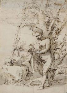 ROSA Salvator 1615-1673,A young boy holding a skull in a wooded landscape,Christie's GB 2014-01-30