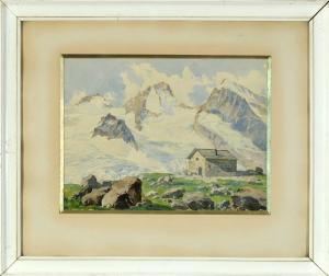 ROSCHET Carl 1868-1925,Alpenhütte vor Gletscher,Allgauer DE 2018-04-19