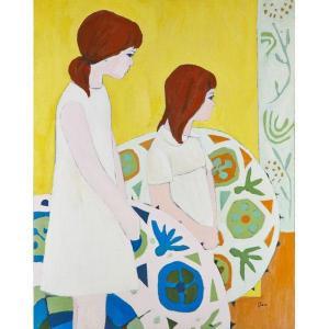 ROSEN,TWO YOUNG GIRLS IN AN INTERIOR,Rago Arts and Auction Center US 2014-09-14