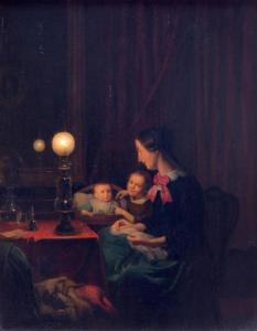 ROSIERSE Johannes 1818-1901,Een moeder met haar zoon en baby met zilveren ramm,Venduehuis 2021-07-04