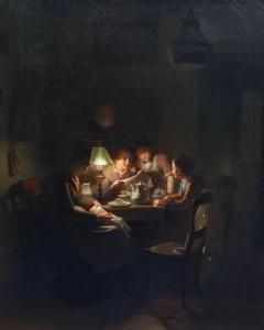 ROSIERSE Johannes 1818-1901,Figures around a table under lamplight,Gorringes GB 2021-06-29