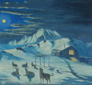 ROSING Otto,Evening scenery from Greenland with sled dogs in t,1957,Bruun Rasmussen 2023-01-30
