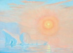 ROSING Otto 1896-1965,Scenery from Greenland with a sunset,Bruun Rasmussen DK 2021-10-18