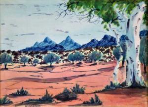 ROSS ALFRED 1955,Central Australian Landscape with Ghost Gum,Elder Fine Art AU 2011-12-01