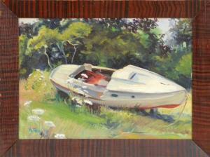 ROSS H.,FRAMED PAINTING OF AN ABANDONED SAILBOAT,Eldred's US 2015-07-09