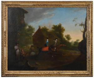ROSS James 1700-1760,An Elegant Couple Racing Horses Through a Village,Brunk Auctions US 2022-03-25