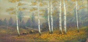 ROSSART Michael 1893,Autumnal Indiana Landscape with Birches,1921,Burchard US 2019-01-27