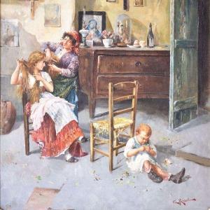 ROSSI Erminio 1871-1942,Gypsy family in interior,Amberes BE 2022-10-03