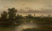 ROSSI J,River landscape at sunset, with figures on a boat,19th century,Rosebery's GB 2024-02-27