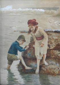 ROSSI M 1900,Spelende kinderen op een rotsachtig strand,Amberes BE 2017-06-26