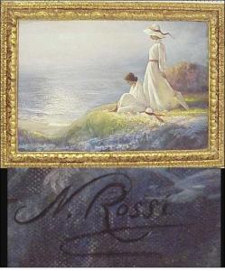 ROSSI N,coastal scene with two women on a hill overlooking the sea,Winter Associates US 2008-09-15