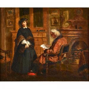 ROSSITER Thomas Pritchard 1818-1871,interior with woman and gentl,1863,Rago Arts and Auction Center 2015-01-10
