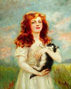 ROSTY BARKOCZY von Ines 1884,ALEXANDRA WITH A CAT IN HER ARMS,Sloans & Kenyon US 2004-09-19