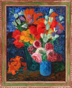 ROTH Toni 1899-1971,Bunte Gartenblumen in zwei Vasen,Allgauer DE 2023-01-13