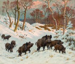 ROTIG Georges Frederic 1873-1961,Sangliers dans la neige,1928,Digard FR 2022-02-15
