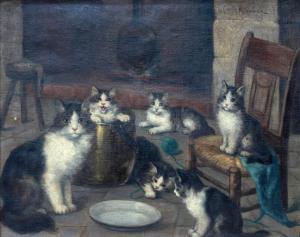 rouanez Dieudonne 1921,Chatte et ses chatons auprès de la cheminée,Lombrail - Teucquam FR 2016-03-18