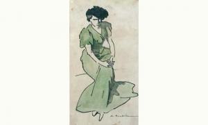 ROUBILLE Auguste 1872-1955,« femme assise à la robe longue ».,Boisgirard & Associés FR 2002-11-20