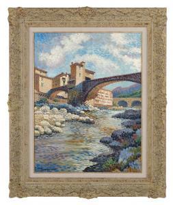ROUBINET Max 1926,Provencal Town with a Bridge over a Stream,New Orleans Auction US 2020-07-19