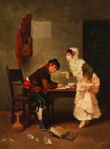 ROUGERON Jules James 1841-1880,Genreszene: Junge Spanierin diktiert einem Schreib,Zeller 2022-07-13