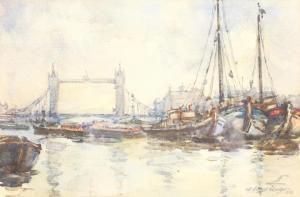 ROUGH William Ednie 1892-1935,Shipping on the Thames before Tower Bridg,1924,David Duggleby Limited 2020-10-03