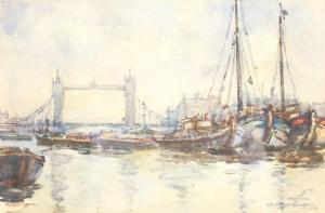 ROUGH William Ednie 1892-1935,Shipping on the Thames before Tower Bridg,1924,David Duggleby Limited 2020-10-24