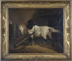 roulland 1800,Coppia di dipinti, Due cavalli nella stalla, Cav,1871,Capitolium Art Casa d'Aste 2009-06-20