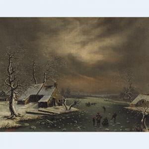 roulland 1800,SKATERS ON A FROZEN POND; TROOPS ENTERING A VILLAG,1869,Waddington's CA 2007-06-12