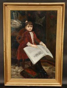 ROUSSEAU Jean Jacques 1861-1911,Portrait de jeune fille au journal,Auxerre Enchères FR 2022-06-05