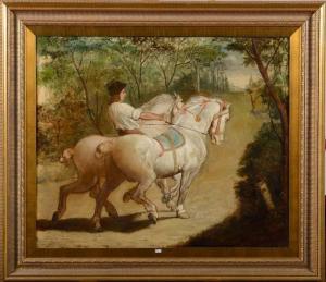 ROUSSEAU Léon 1829-1881,Attelage de chevaux blancs,VanDerKindere BE 2014-03-18