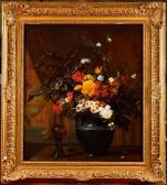 ROUSSEAU Léon 1829-1881,Grand bouquet de fleurs au verre de vin,Osenat FR 2024-04-07
