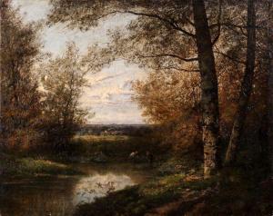 ROUSSEAU Nicolas,Paysage lacustre avec promeneurs en sous-bois,19th century,Libert 2019-04-03