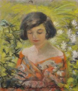 ROUSSEAUX Lucienne Pageot,Bust Portrait of a Lady, in a Flower Garden,John Nicholson 2020-05-13