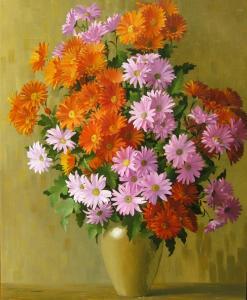 ROUVIERE Elisabeth 1900-1900,Vase of Pink & Orange Asters,Westbridge CA 2020-12-05