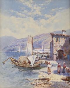 ROWBOTHAM Charles 1826-1904,Figures on the shore of an Italian lake,1900,Gorringes GB 2022-09-19