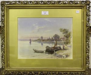 ROWBOTHAM Leopold Charles 1889-1977,Continental View with Moored Sailing Barge,1898,Tooveys Auction 2021-11-10