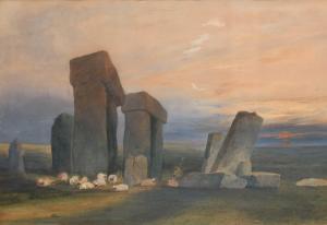 ROWBOTHAM Thomas Charles Leeson,A shepherd and his flock at Stonehenge,Woolley & Wallis 2023-09-05