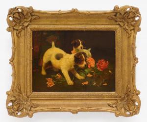 ROWLANDSON George Derville 1861-1928,Puppies and Roses,Rachel Davis US 2023-03-25